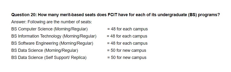 Pucit undergraduate seats