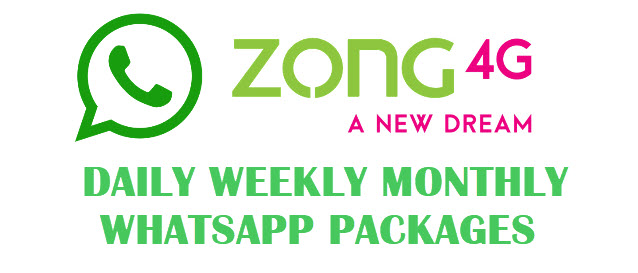 Zong Whatsapp Packages - Daily Weekly Monthly