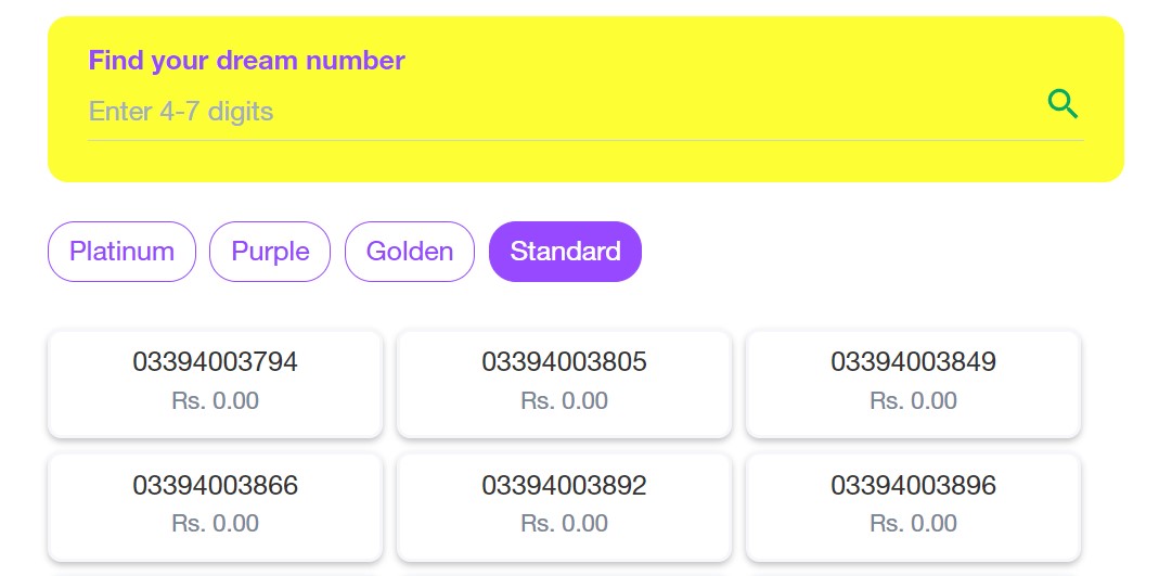 onic sim numbers list