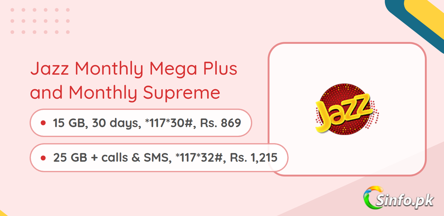 Jazz Monthly Mega Plus and Monthly Supreme packages