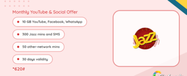 Jazz Monthly YouTube and Social Offer: 10 GB social data, 300 Jazz minutes, *620# code